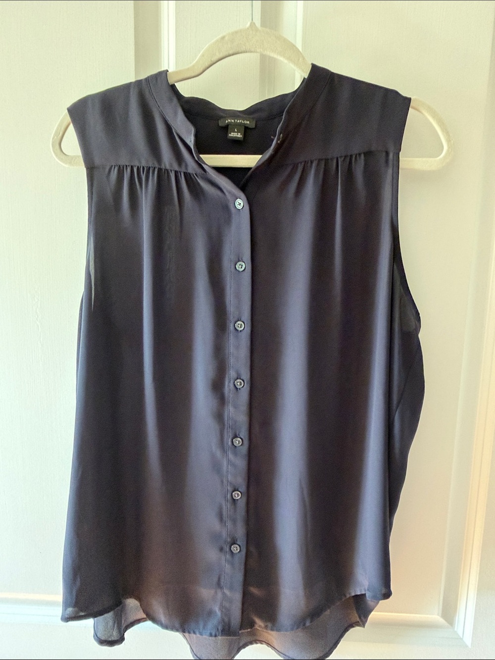 Ann Taylor Navy Sleeveless Button-Front Blouse